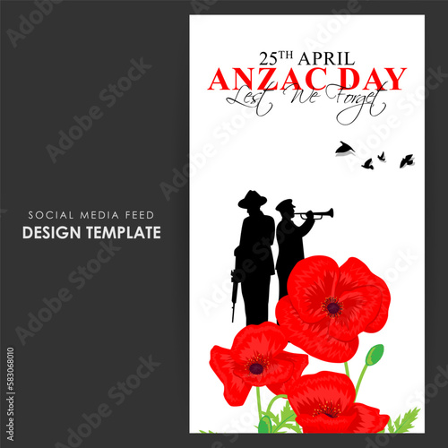 Vector illustration of Anzac Day social media story feed mockup template