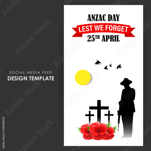 Vector illustration of Anzac Day social media story feed mockup template