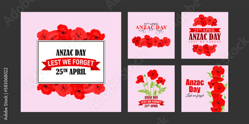 Vector illustration of Anzac Day social media story feed set mockup template