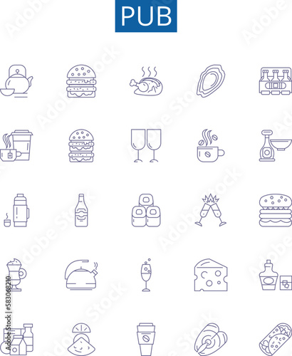 Pub line icons signs set. Design collection of Bar, Alehouse, Tavern, Pubs, Brewery, Taproom, Public House, Watering Hole outline concept vector illustrations