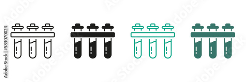 Test Tubes Line and Silhouette Icon Set. Chemistry Beaker Black and Color Symbol Collection. Medical Laboratory Sample Pictogram. Chemical Experiment, Glass Flask Sign. Isolated Vector Illustration