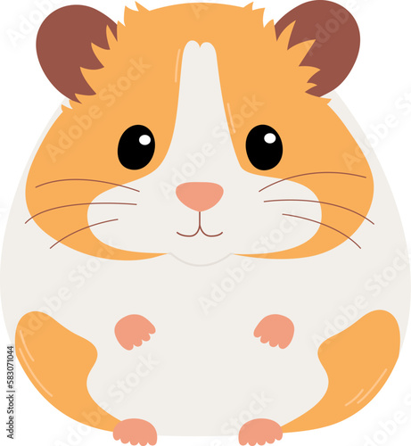 Cute orange and white syrian hamster isolated on white background. Vector flat illustration