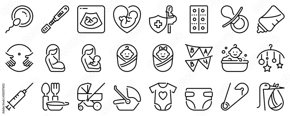 Line icons about pregnancy on transparent background with editable stroke. Line icons about pregnancy on transparent background with editable stroke.
