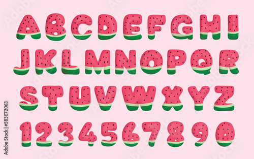 Cute watermelon letter alphabet cartoon font
