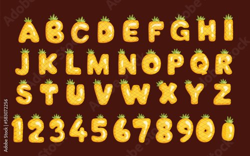 Cute pineapple letter font cartoon fruit alphabet