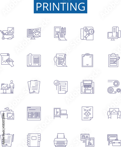 Printing line icons signs set. Design collection of Printing, Ink, Paper, Laser, Press, Colour, Machine, Digital outline concept vector illustrations