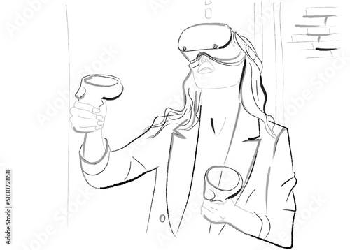 Woman wearing VR Glasses Vector storyboard. Innovation and Communication in Metaverse Digital Virtual Reality concept