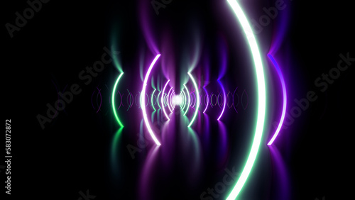 Neon Line Tunnel glowing Fluorescent light corridor stage 3D illustration background