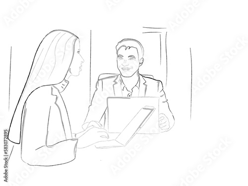 Team work Man working in the office with a woman Vector storyboard. Business conference