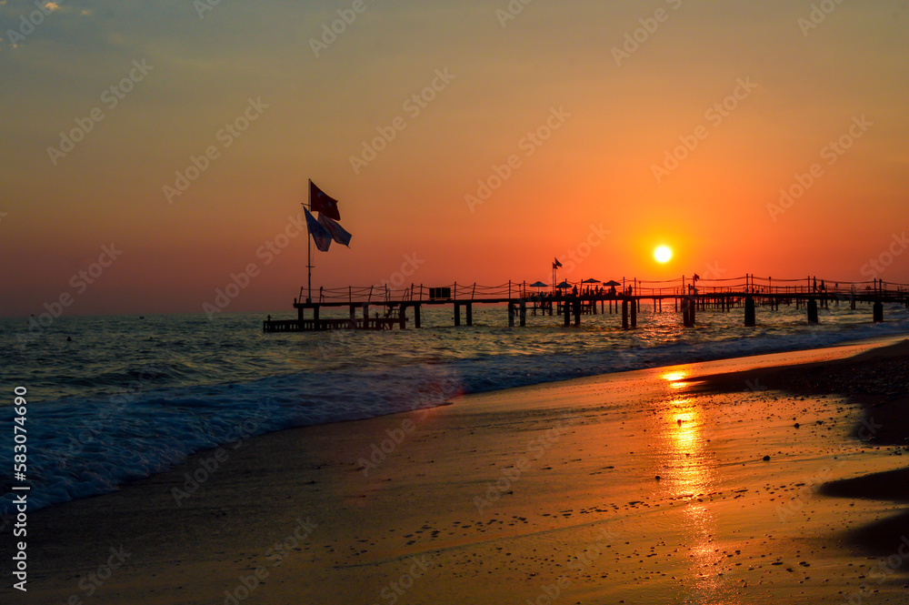 Fototapeta premium sunset on the beach manavgat antalya turkey