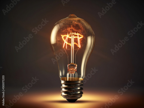 close-up of glowing light bulb filament, metaphor for innovative thoughts and concepts, generative AI