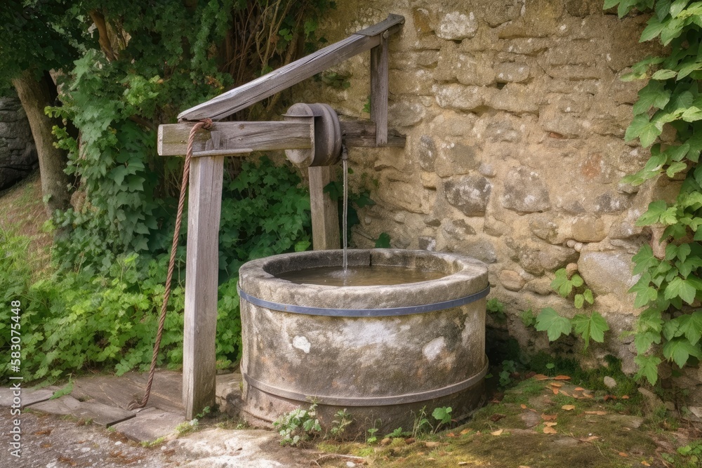 Stone water well. Generative AI