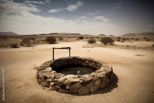 Stone water well in the desert. Generative AI
