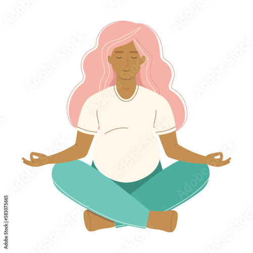 Pregnant Woman Meditating in Yoga Lotus Pose © krugli