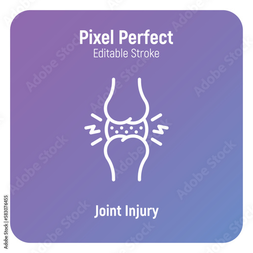 Joint injury, inflammation thin line icon. Arthritis symptom. Pixel perfect, editable stroke. Vector illustration.