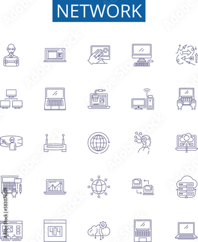 Network line icons signs set. Design collection of Network, Technology, Connectivity, System, Media, Infrastructure, Link, Communication outline concept vector illustrations
