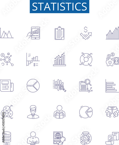 Statistics line icons signs set. Design collection of Statistics, data, analysis, samples, population, variation, mean, median outline concept vector illustrations
