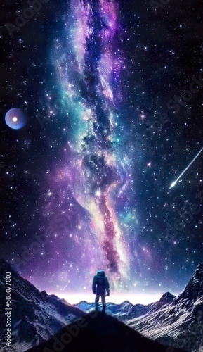 Double exposure galaxy background, epic view, smartphone wallpaper, (generated ai)