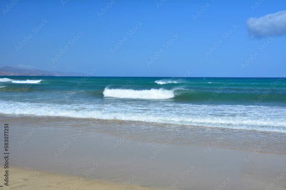 Atlantic Ocean beach at Fuerteventura island in Canary Islands, Spain.