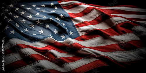 Waving the American flag United States of America in close-up. National holiday U.S. Independence Day, Freedom and Equality, Constitution Day. Generative AI.