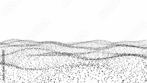 Slow waves in Black 3D particle net with reduced depth of field in white space as abstract background	