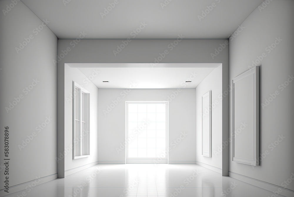 Fototapeta premium Large empty hall, hallway, corridor, gallery, room illustration.