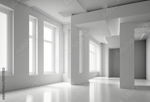 Abstract solid white minimalistic interior room illustration.