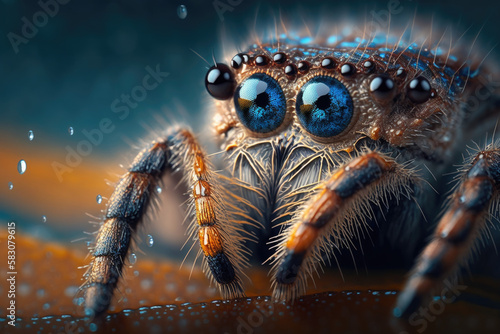 macro view of a colorful spider, generative AI