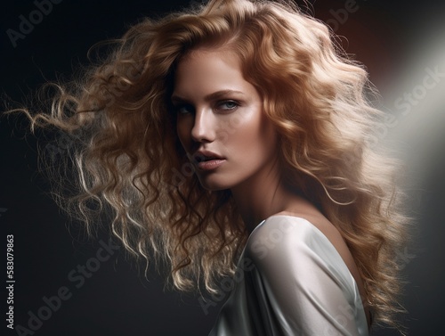 Frisuren Aufnahme mit einem super hübschen Model im Porträt , ai generativ