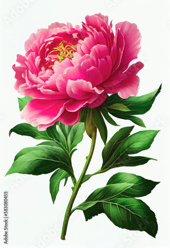 Pink peony flower drawing isolated on white background. Watercolor  hand drawn style  ai generation