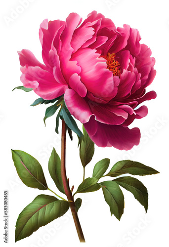 Pink peony flower drawing isolated on white background. Watercolor  hand drawn style  ai generation