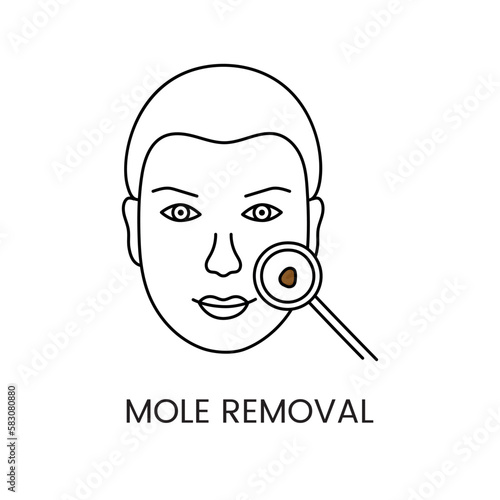 Mole removal line icon in vector, illustration of a man with a nevus on his face