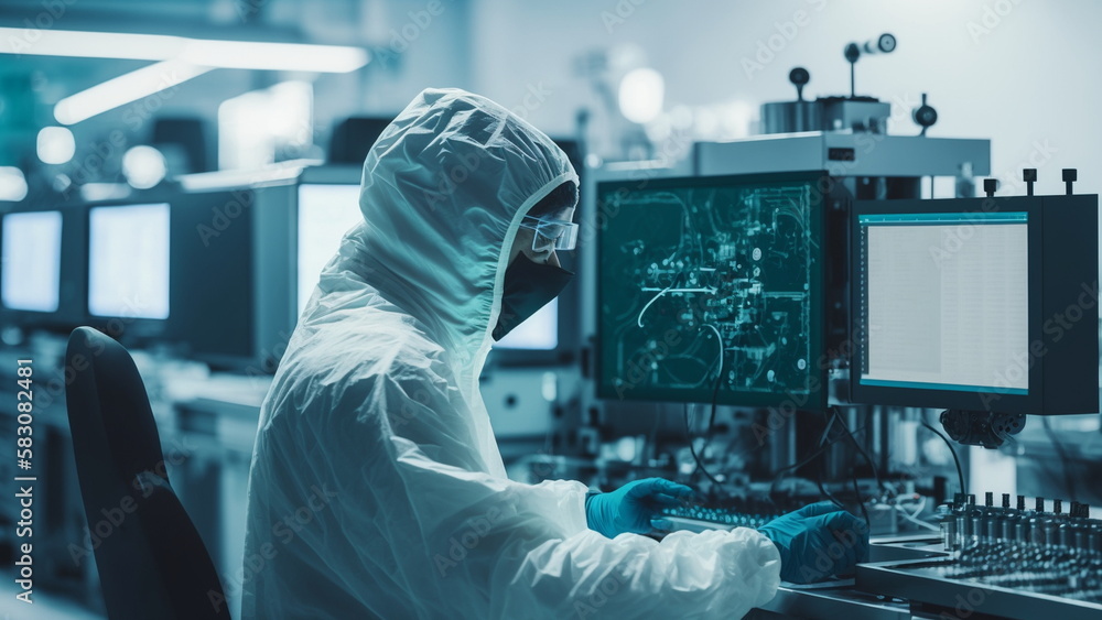 Research Scientist is Using a Computer in a Modern High-Tech Laboratory with Generative AI Research Scientist is Using a Computer in a Modern High-Tech Laboratory with Generative AI