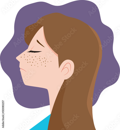 顔のそばかすに悩む女性