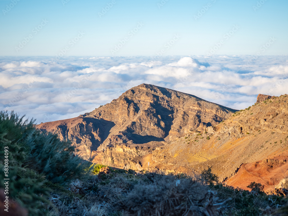 rocky hill illuminated by the morning sun on the island of La Palma, Spain