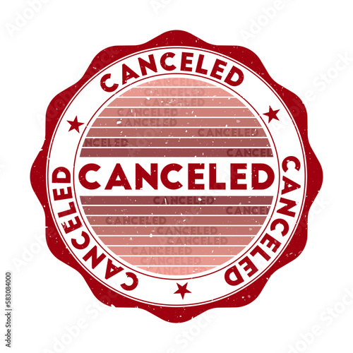 Canceled badge. Grunge word round stamp with texture in Dear Darling color theme. Vintage style geometric canceled seal with gradient stripes. Captivating vector illustration.
