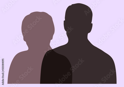 Portrait silhouette of man and woman, concept of meeting, team, partnership, couple, friends, isolated vector