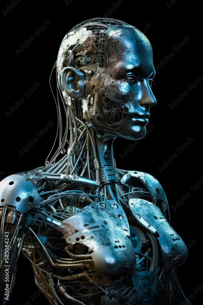 Futuristic transhuman female robot with a metal body.AI generated. Futuristic transhuman female robot with a metal body.AI generated.
