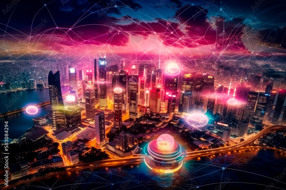 Imaginative visual of smart digital city.AI generated.