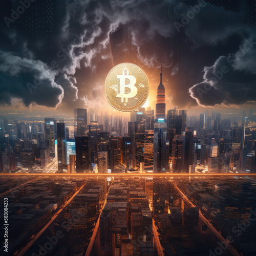 Rise of Bitcoin adoption in the city created with generative AI © thatchawong