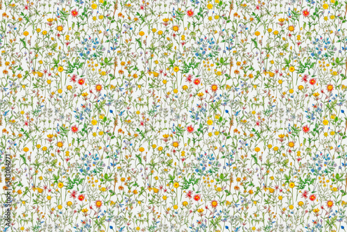 Seamless floral pattern with small colorful flowers.AI generated.