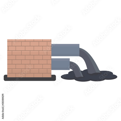 Environmental pollution with factory pipes emitting smoke, dirty air and liquid waste. Color vector illustration in flat style