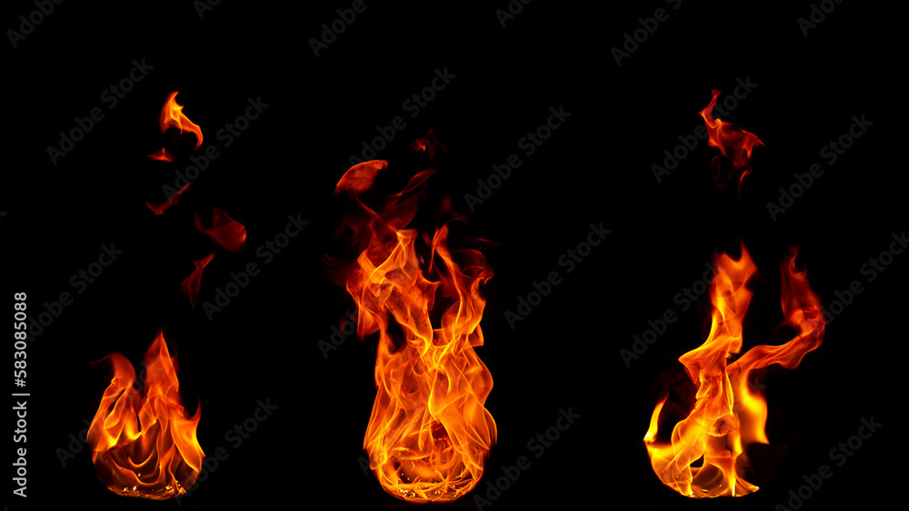 Fototapeta premium Fire flames isolated on black background