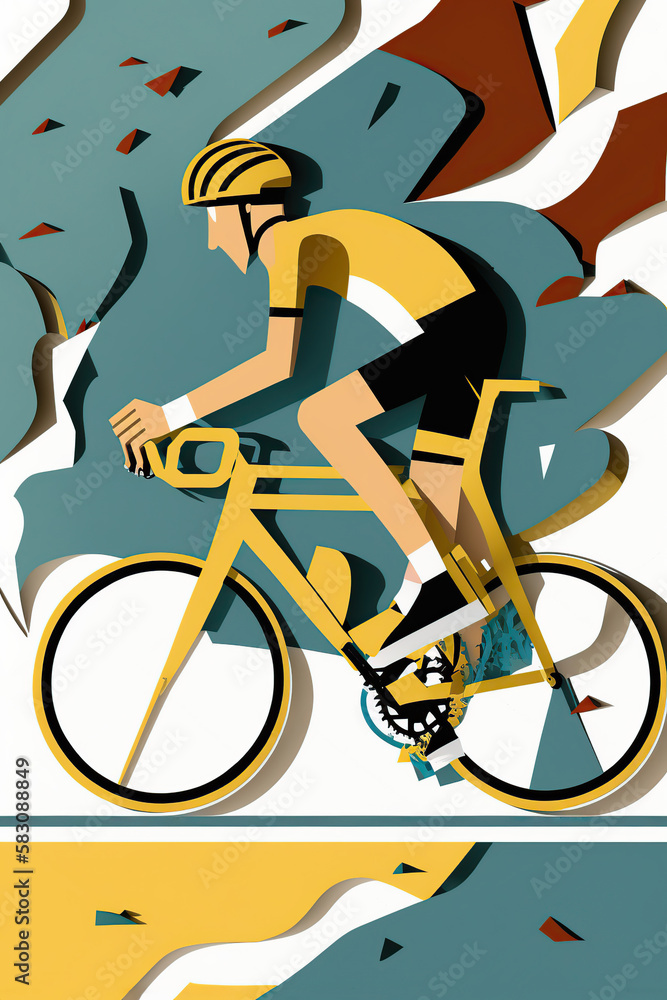 Fototapeta premium Tour de France paper cut background. Generative AI illustration.