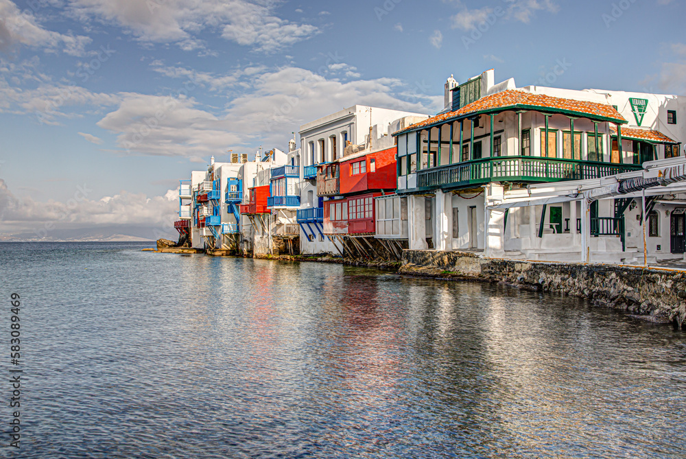 Fototapeta premium The famous Little Venice village in Mykonos, Cyclades Greece