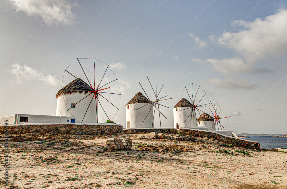The famous windmills in Mykonos, Cyclades Greece