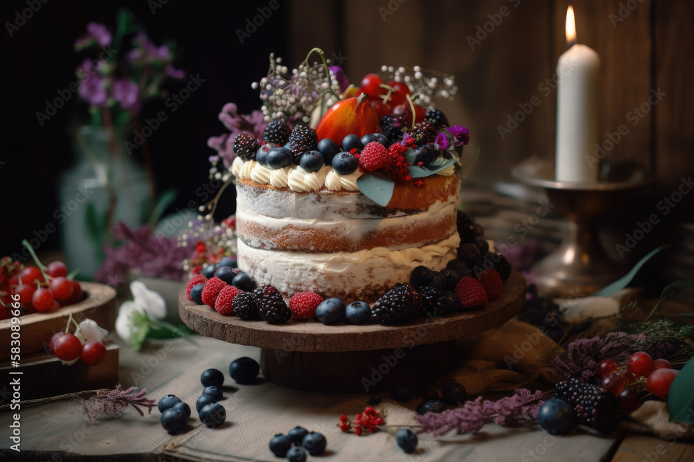 Wedding cake with berries created with AI Wedding cake with berries created with AI