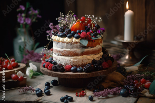 Wallpaper Mural Wedding cake with berries created with AI	 Torontodigital.ca