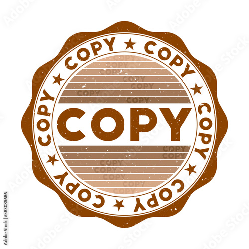 Copy badge. Grunge word round stamp with texture in Espresso Martini color theme. Vintage style geometric copy seal with gradient stripes. Astonishing vector illustration.