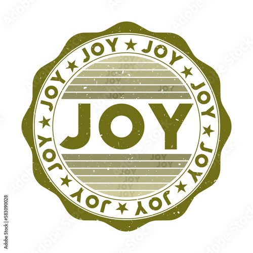 Joy badge. Grunge word round stamp with texture in the Devil's Grass color theme. Vintage style geometric joy seal with gradient stripes. Powerful vector illustration.